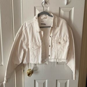 Bershka Cropped White Denim Jacket